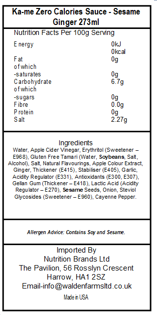 Ka-me Zero Calories Sauce - Sesame Ginger 237ml