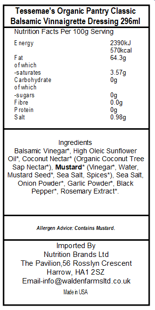 Tessemae's Organic Pantry Classic Balsamic Vinnaigrette Dressing 296ml(Best Before Date 01/03/2026)