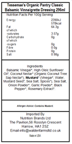 Tessemae's Organic Pantry Classic Balsamic Vinnaigrette Dressing 296ml(Best Before Date 01/03/2026)