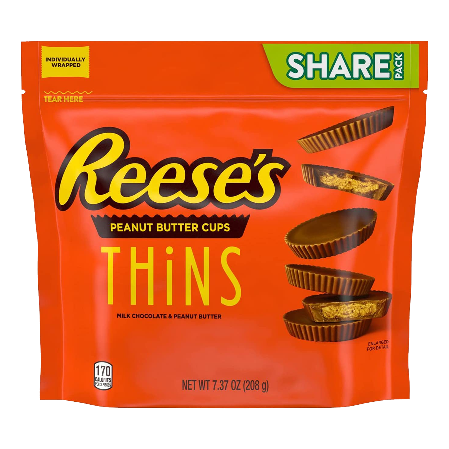 Reese's Thins Milk Chocolate & Peanut Butter Cups Bag 208g (Best Before : October 2025)