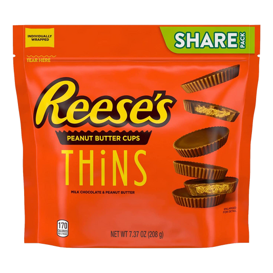 Reese's Thins Milk Chocolate & Peanut Butter Cups Bag 208g (Best Before Date:- 10/2025)
