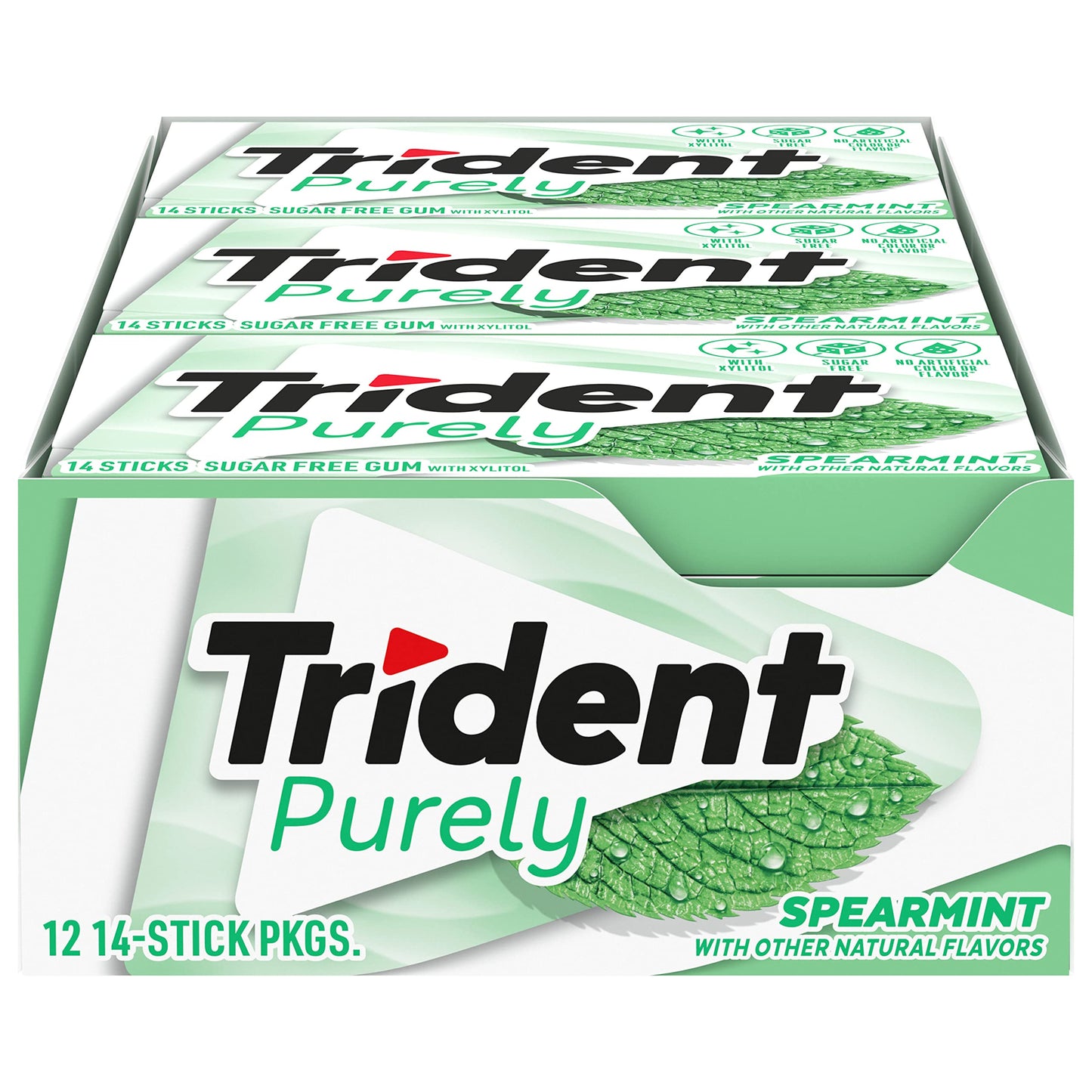 Trident Purley Spearmint Sugar Free Gum (12 Pack-  Packs of 14 Pieces - 168 Total Pieces)( Best Before Date :-13/APR/2025)
