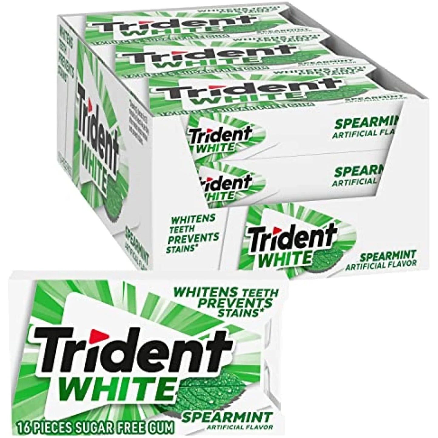 Trident White Spearmint Sugar Free Gum, 16 Count (Pack of 9 )