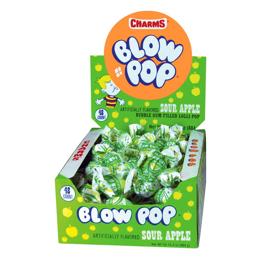 Charms Blow Pops Lollipop 48 Count | Sour Apple Bubble Gum Filled Flavoured