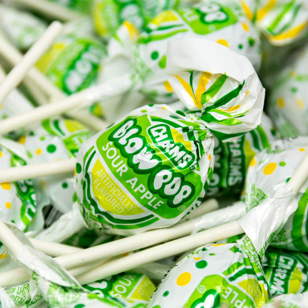 Charms Blow Pops Lollipop 48 Count | Sour Apple Bubble Gum Filled Flavoured