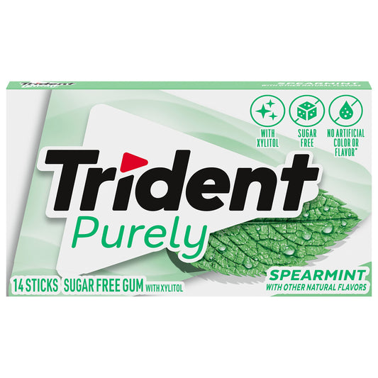 Trident Purley Spearmint Sugar Free Gum (12 Pack-  Packs of 14 Pieces - 168 Total Pieces)( Best Before Date :-13/APR/2025)