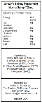 Skinny Sugar Free Peppermint Mocha Syrup 750ml (Best Before : 01 August 2026)