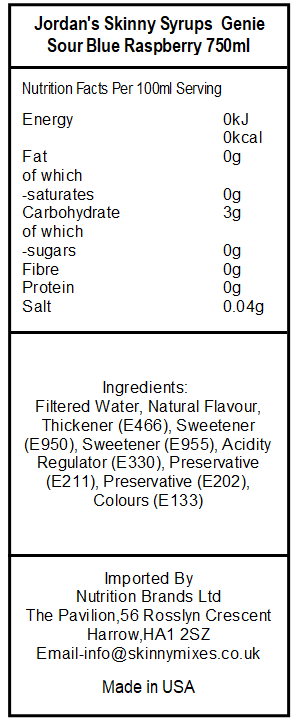 Sugar Free Genie™- Sugar Free Sour Blue Raspberry Syrup (Pack Of 3 Bundle)