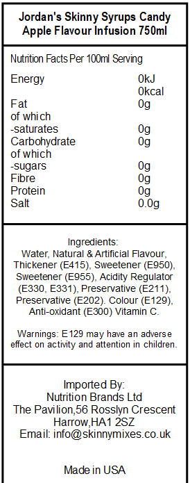 Skinny Sugar Free Candy Apple Syrup 750ml (Best Before : 13 May 2026)