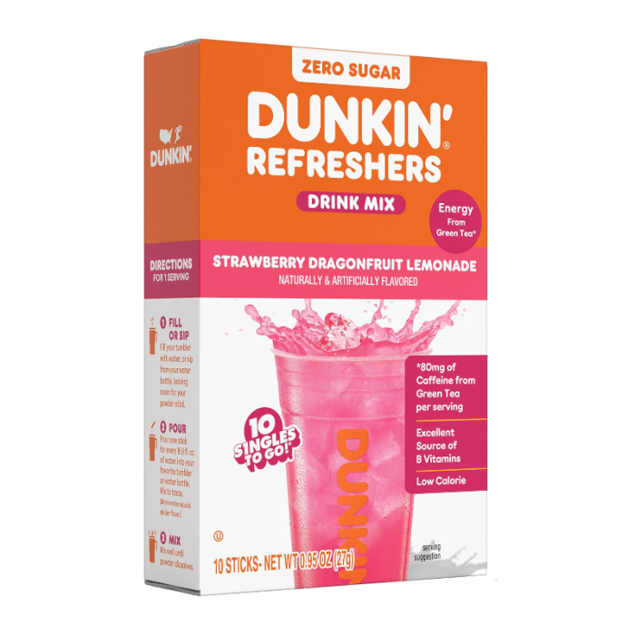 Dunkin' Refreshers Strawberry Dragonfruit Lemonade Drink Mix 27g