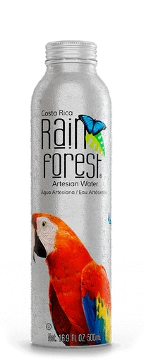 RainForest Artesian Water from Costa Rica, Aluminium Reusable Bottle 500mL