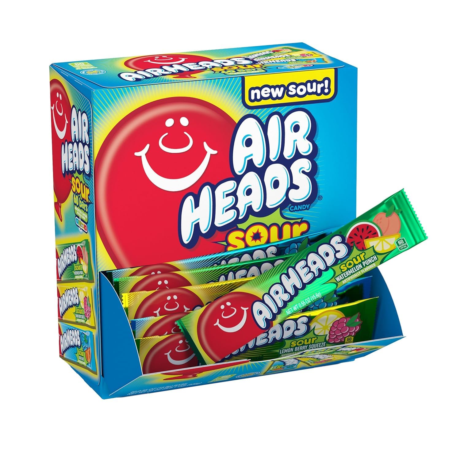 Airheads Sours Assorted Flavours Bars 936g (15.6g x 60ct) (Best Before : July 2026)