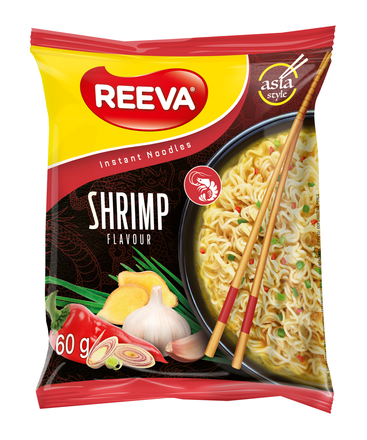 Reeva Shrimp Flavour Instant Noodles 60g (Pack of 4)