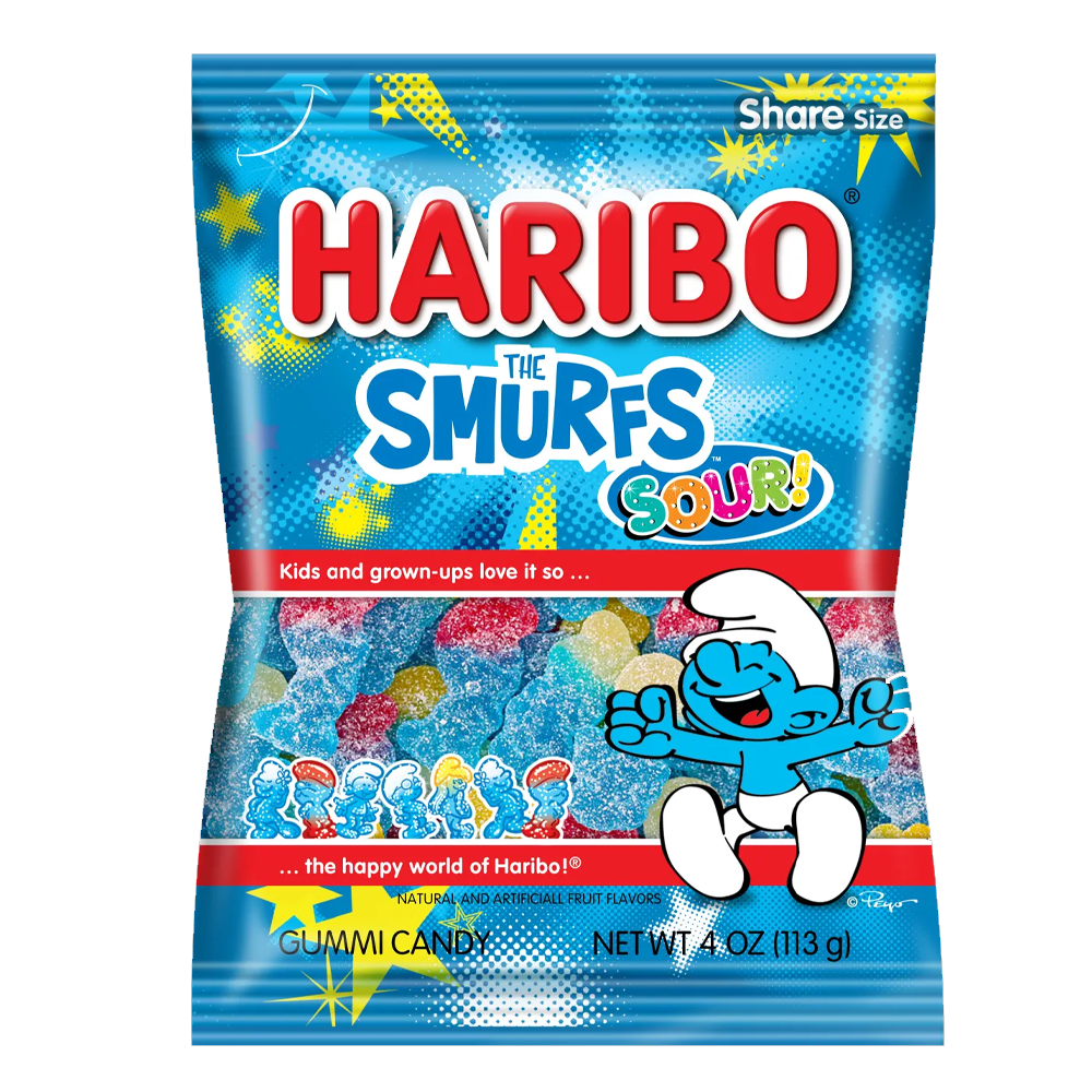 Haribo (USA) The Smurfs Sour! Gummi Candy 113g - Pack of 2 (Best Before Date 08/2025)(Melted)