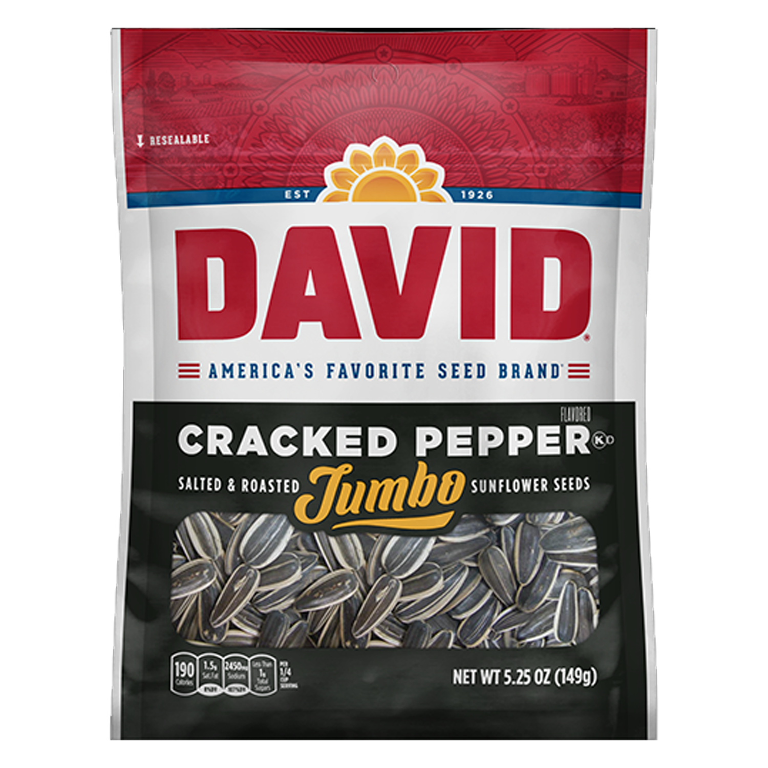 David Cracked Pepper Salted & Roasted Jumbo Sunflower Seeds 149g
