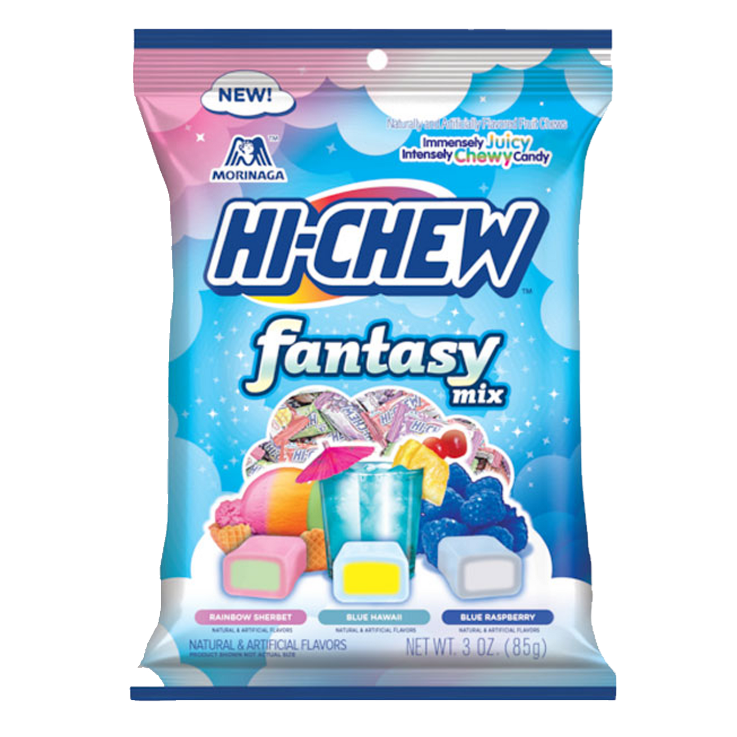 Hi- Chew Fantasy Mix 85g (Rainbow Sherbet, Blue Hawaii, Blue Raspberry)